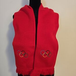 Red Embroidered Spectator Scarf with Olympic Rings